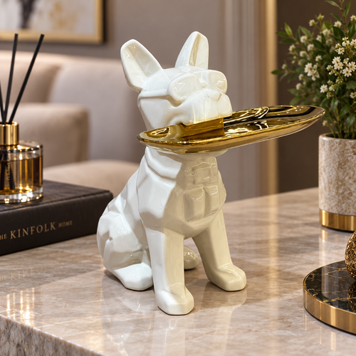 Cool Frenchie Gold Tray Ceramic Figurine