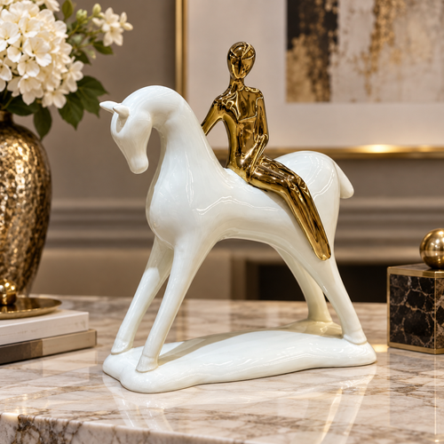Majestic Equestrian Gold Rider Sculpture
