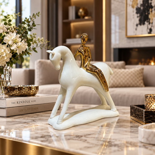Majestic Equestrian Gold Rider Sculpture