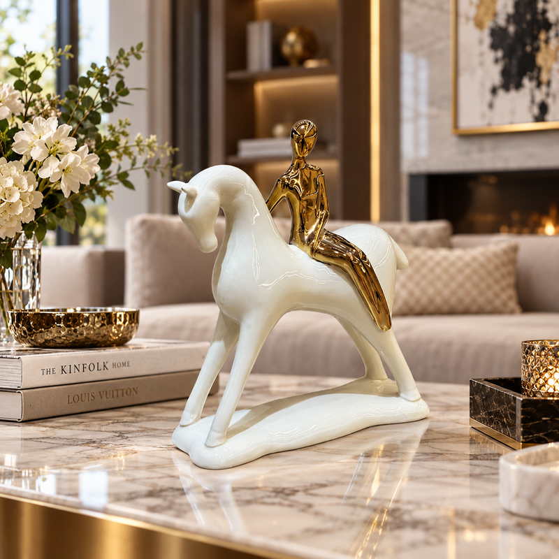 Majestic Equestrian Gold Rider Sculpture