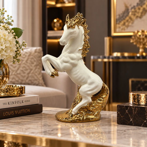 Royal White & Gold Rearing Horse Figurine