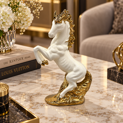 Royal White & Gold Rearing Horse Figurine