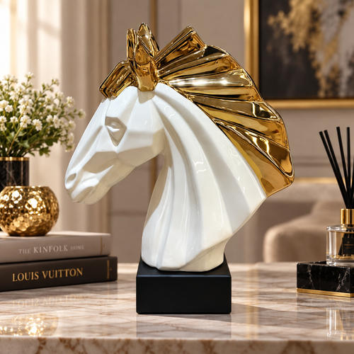Regal Geometric Horse Head Bust Sculpture