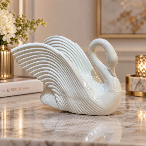 Elegant Glossy White Swan Showpiece