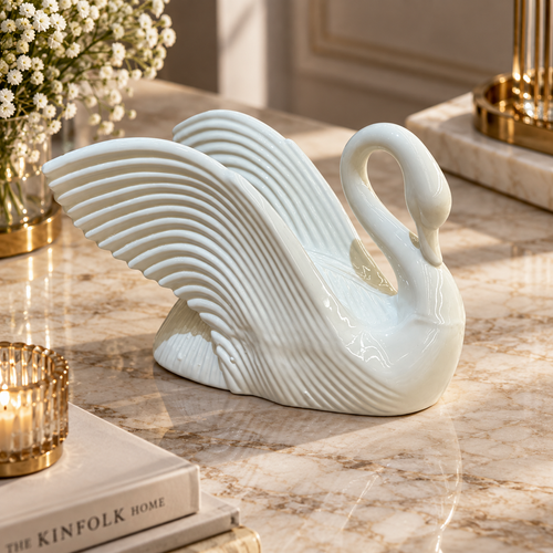 Elegant Glossy White Swan Showpiece