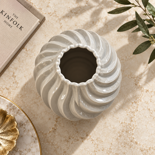 Modern Grey Swirl Ceramic Urn Vase