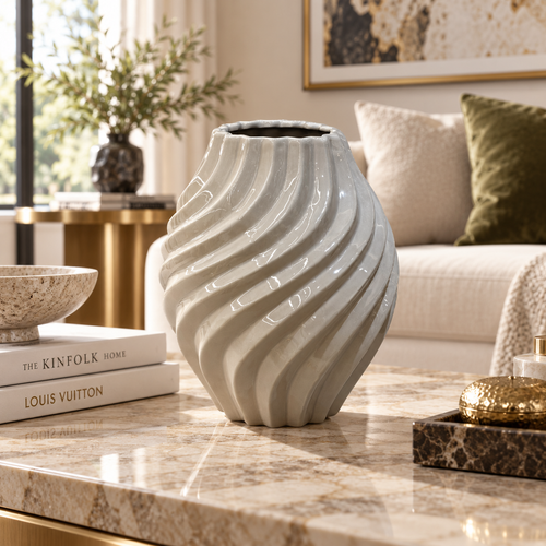 Modern Grey Swirl Ceramic Urn Vase