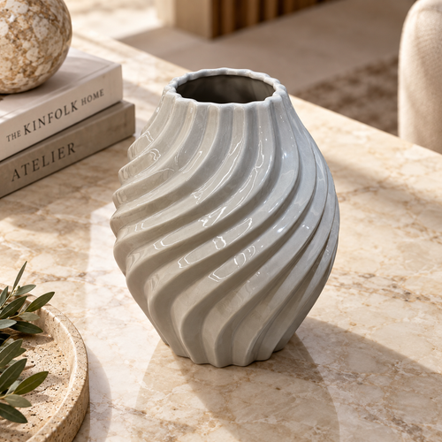 Modern Grey Swirl Ceramic Urn Vase