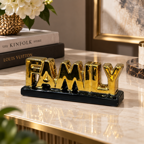 Modern "FAMILY" Word Block Sculpture
