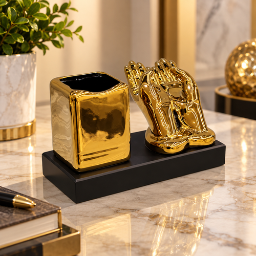 Luxury Gold Open Hands & Pen Holder Desk Set