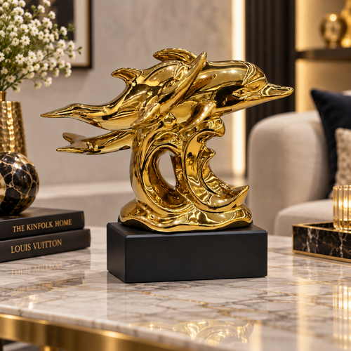 Luxury Gold Dolphin Pair Tabletop Figurine