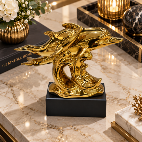 Luxury Gold Dolphin Pair Tabletop Figurine