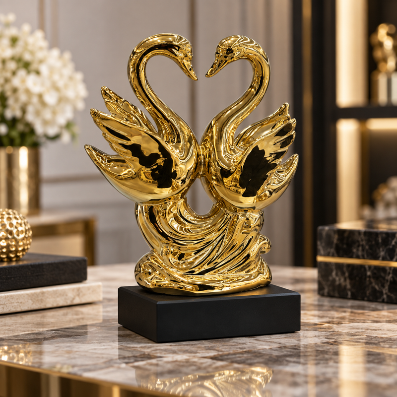 Majestic Gold Swan Harmony Sculpture