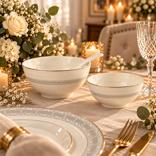 Royal Ivory & Gold Textured Dinnerware Set 39 Piece