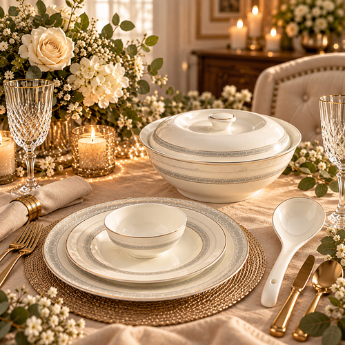 Royal Ivory & Gold Textured Dinnerware Set 39 Piece