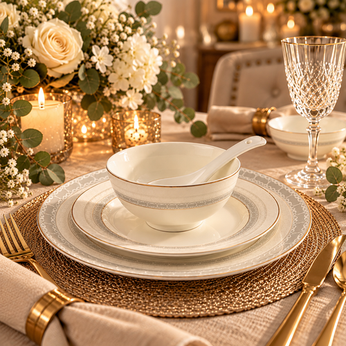 Royal Ivory & Gold Textured Dinnerware Set 39 Piece