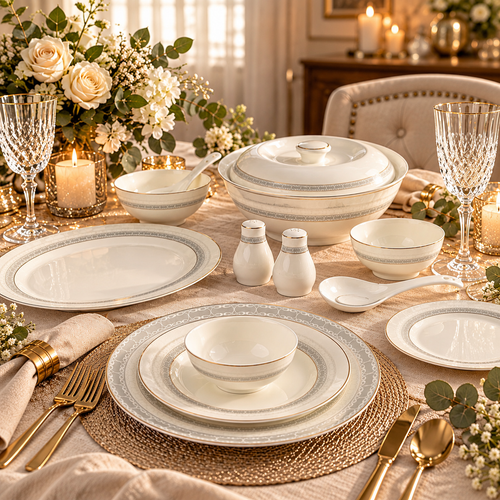 Royal Ivory & Gold Textured Dinnerware Set 39 Piece