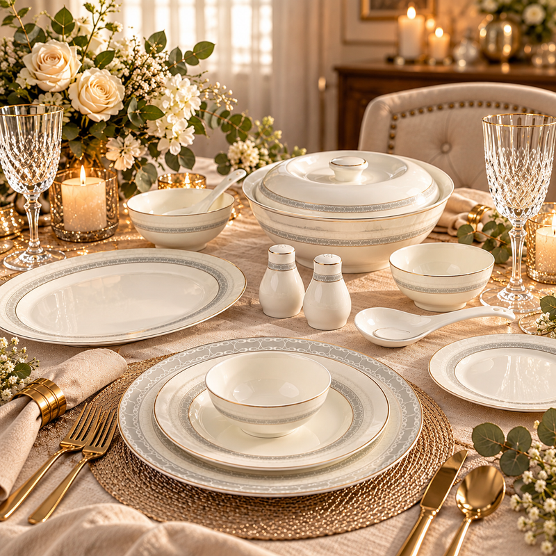 Royal Ivory & Gold Textured Dinnerware Set 39 Piece
