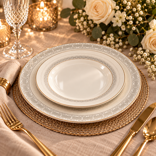 Royal Ivory & Gold Textured Dinnerware Set 39 Piece