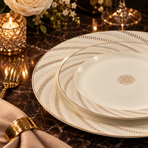 Radiant Gold Swirl Fine Ivory Dinner Set 39 Piece