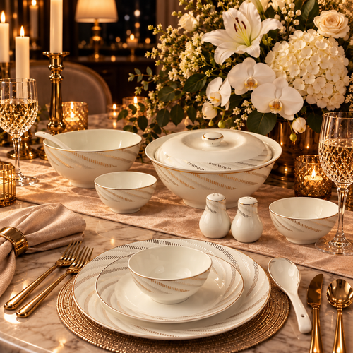 Radiant Gold Swirl Fine Ivory Dinner Set 39 Piece