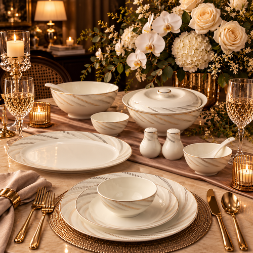 Radiant Gold Swirl Fine Ivory Dinner Set 39 Piece