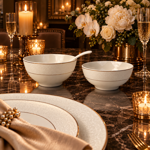 Imperial Ivory Damask Gold Rim Dining Set 39 Piece