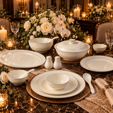Imperial Ivory Damask Gold Rim Dining Set 39 Piece