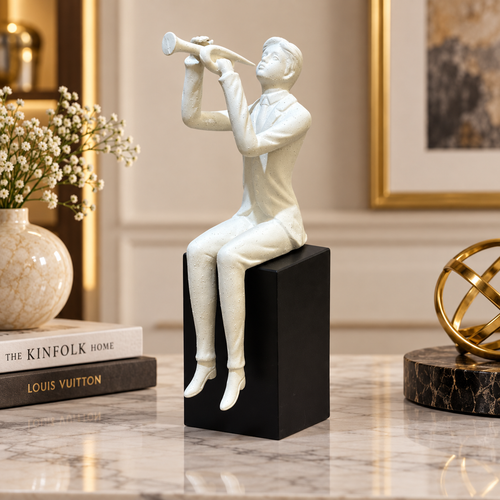 Modernist Seated Trumpet Player Sculpture