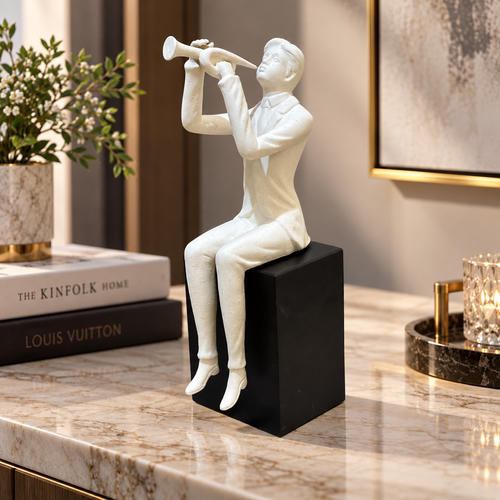 Modernist Seated Trumpet Player Sculpture