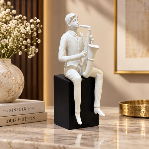 Modernist Seated Saxophone Player Sculpture