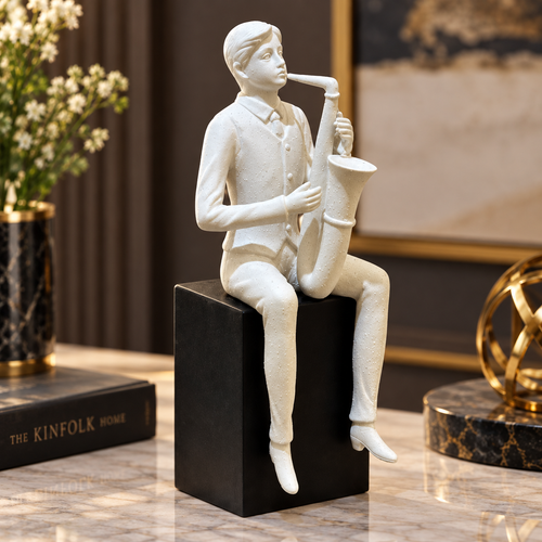Modernist Seated Saxophone Player Sculpture