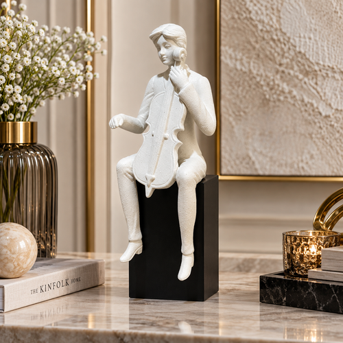 Elegant Modernist Seated Cellist Sculpture