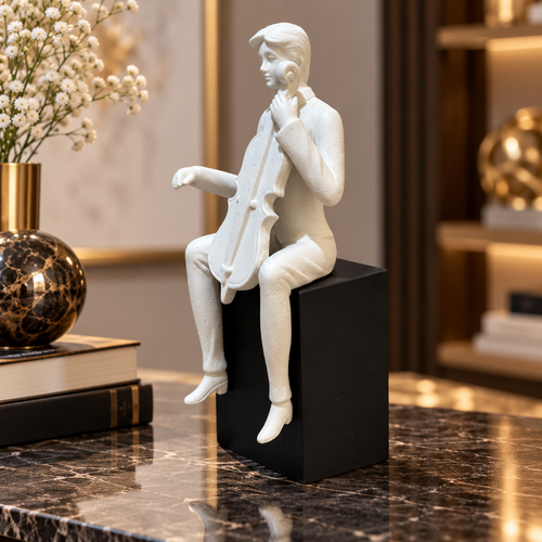 Elegant Modernist Seated Cellist Sculpture