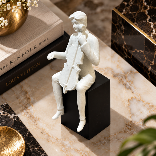 Elegant Modernist Seated Cellist Sculpture