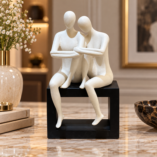 Elegant Speckled Loving Duo on Black Frame Pedestal