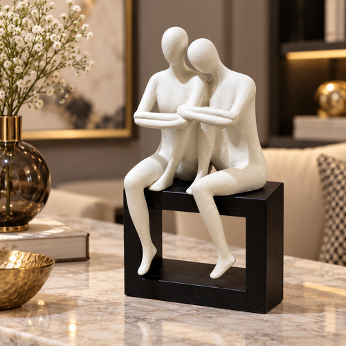 Elegant Speckled Loving Duo on Black Frame Pedestal