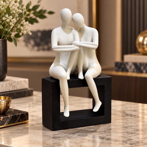 Elegant Speckled Loving Duo on Black Frame Pedestal