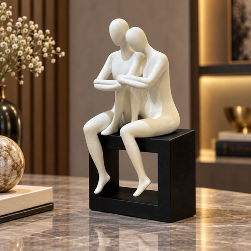 Elegant Speckled Loving Duo on Black Frame Pedestal