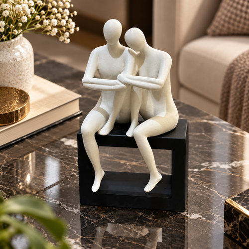 Elegant Speckled Loving Duo on Black Frame Pedestal