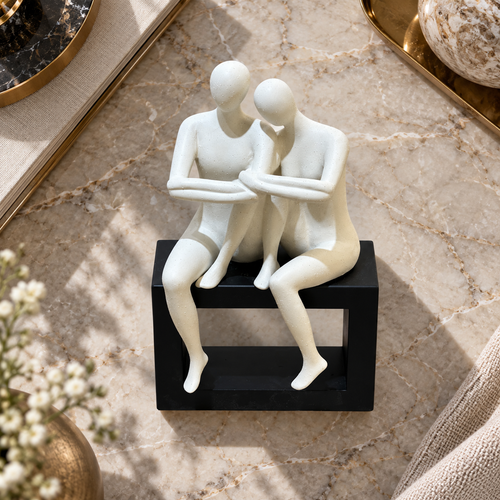 Elegant Speckled Loving Duo on Black Frame Pedestal