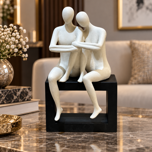Elegant Speckled Loving Duo on Black Frame Pedestal