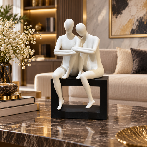 Elegant Speckled Loving Duo on Black Frame Pedestal