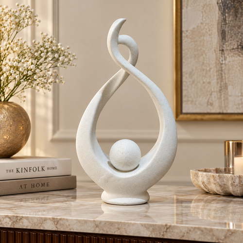Modernist Cradled Orb Flame Abstract Sculpture