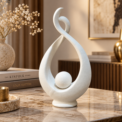 Modernist Cradled Orb Flame Abstract Sculpture