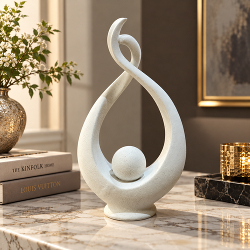 Modernist Cradled Orb Flame Abstract Sculpture