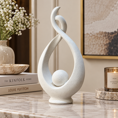 Modernist Cradled Orb Flame Abstract Sculpture