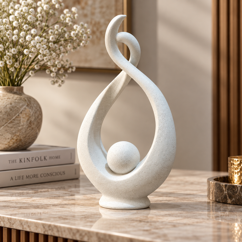 Modernist Cradled Orb Flame Abstract Sculpture