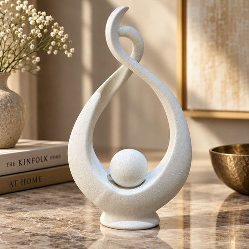 Modernist Cradled Orb Flame Abstract Sculpture