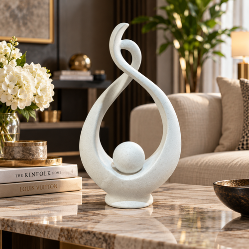 Modernist Cradled Orb Flame Abstract Sculpture
